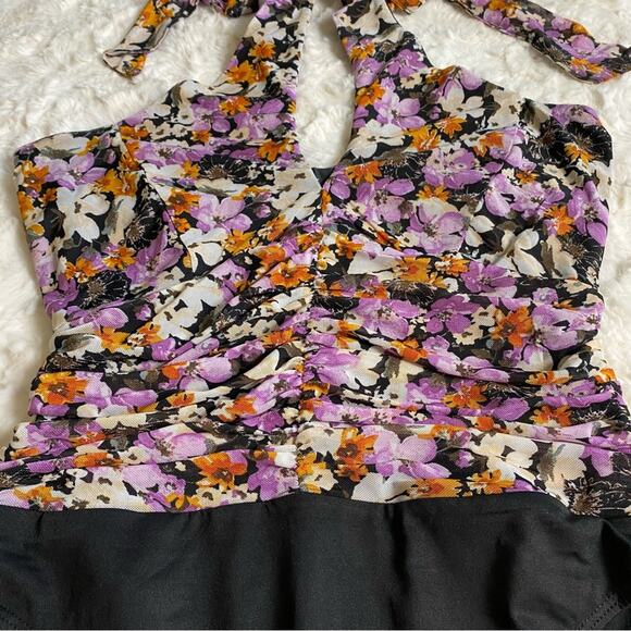 Lulu's Women's Blossoming Perfection Floral Mesh Cutout Halter Bodysuit Medium - Picture 7 of 13